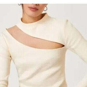 Anthropologie 3X Ivory Cut‎ Out Mock Neck Long Sleeve Sweater Plus Size NWT